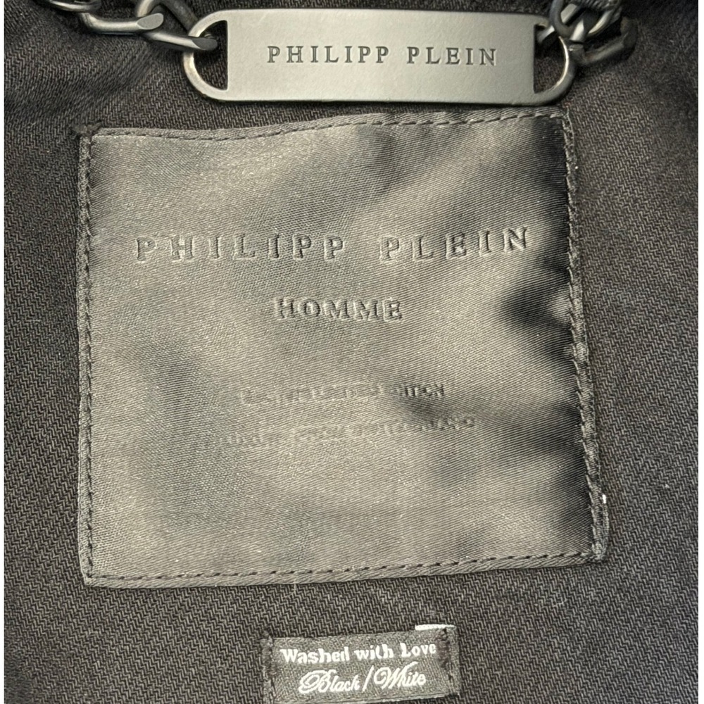 Philipp Plein "Washed with Love" Black White Tie-Dye Denim Jacket Size M | Rare - Picture 6 of 11